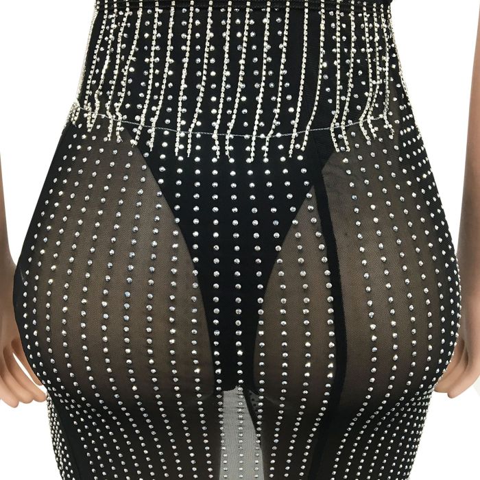 Crystal Sexy Bra Top And Slit Skirt Set