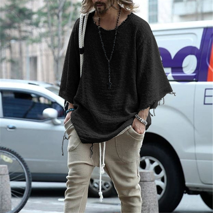 Men's Long Sleeved Solid Color Trend Loose T-shirt