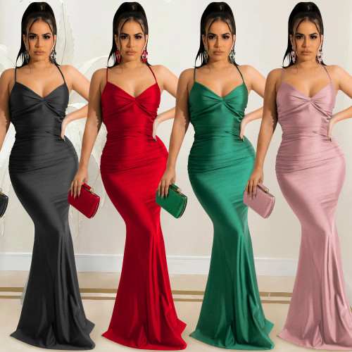Satin Backless Sexy Gown Long Dress