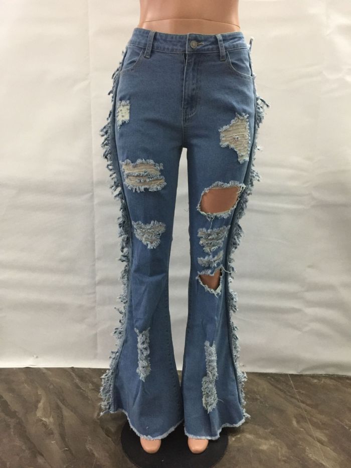 Ribbed Bell Bottom Flare Jeans 