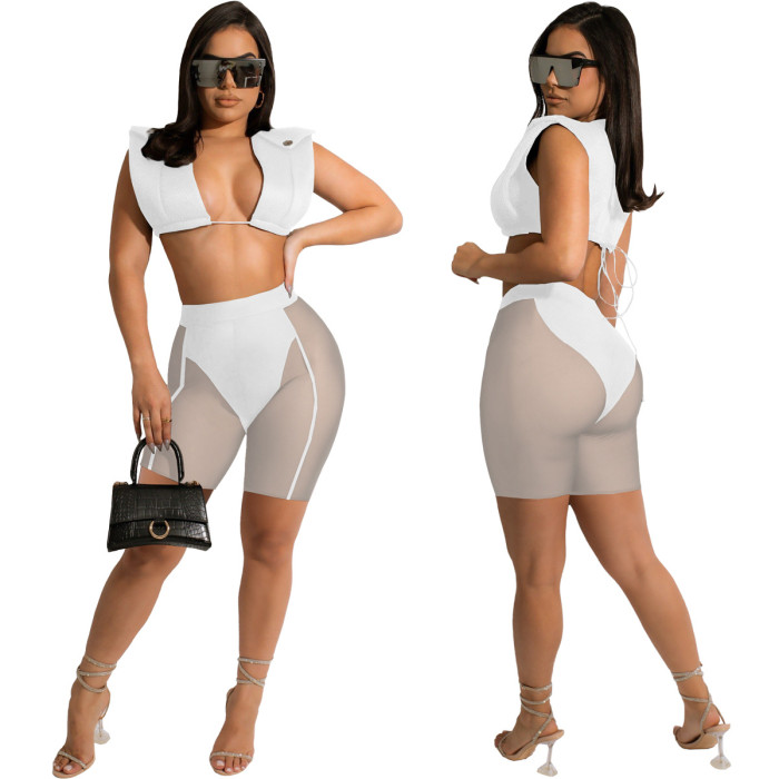 Mesh Summer Top And Shorts Two Piece Set