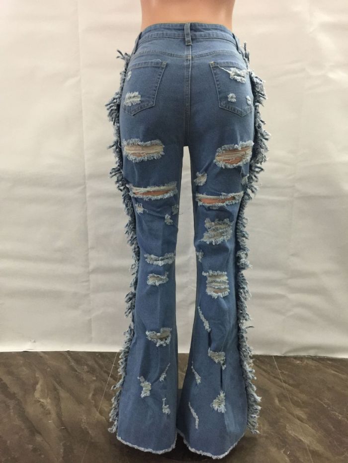 Ribbed Bell Bottom Flare Jeans 