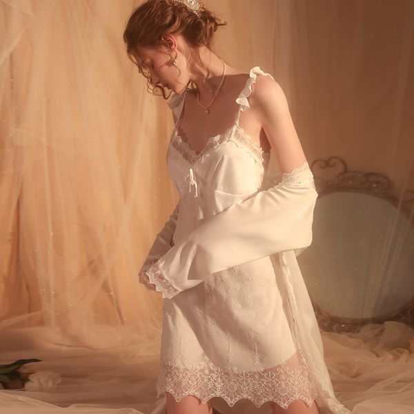 Lace Bow Babydoll and Robe Suit