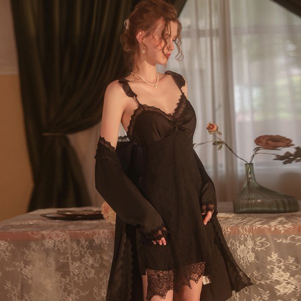 Lace Bow Babydoll and Robe Suit