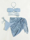 Lace Up Skirt Mesh Three Piece Suit Swimsuit Bikini