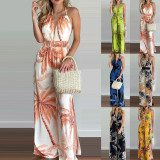 Slit Bottom One Piece Print Wide Leg Jumpsuit