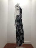 Slit Bottom One Piece Print Wide Leg Jumpsuit