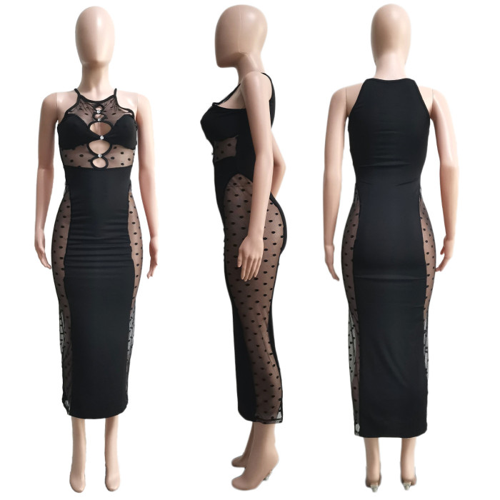 Hollow Out Mesh Sexy Midi Dress