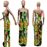 Printed suspender Jumpsuit