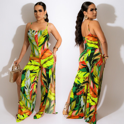 Printed suspender Jumpsuit