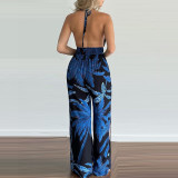 Slit Bottom One Piece Print Wide Leg Jumpsuit