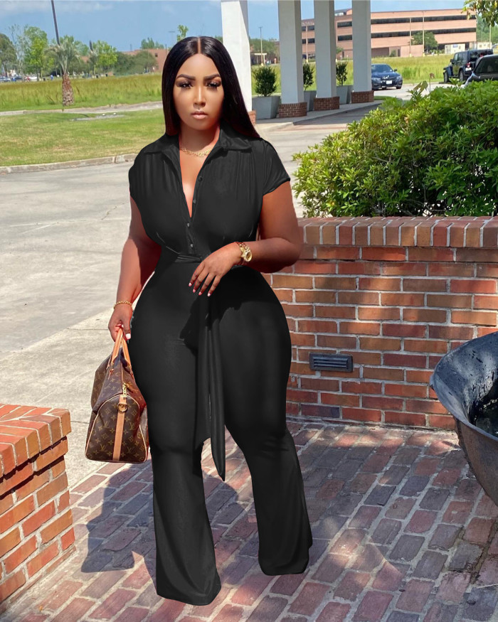 Breasted Wide Leg Jumpsuit With Belt