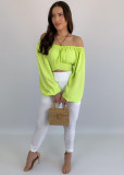 Plain Off Shoulder Long Sleeve Crop Top