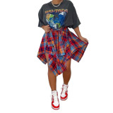 Fashion Irregular Lattice Tied Sleeve Skirt