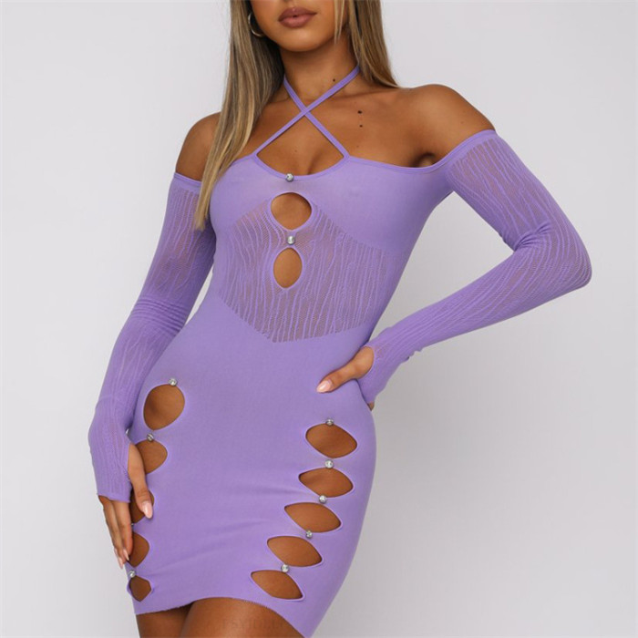 Long Sleeve Hater Hollow Sexy Club Dress