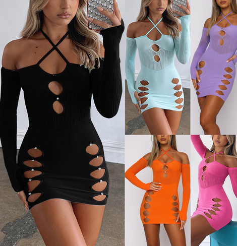 Long Sleeve Hater Hollow Sexy Club Dress