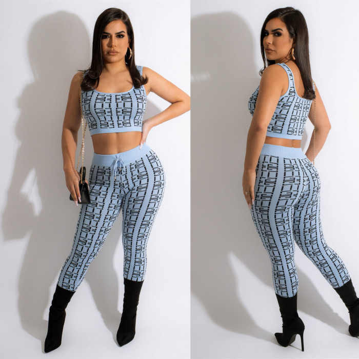Pattern Print Tank Top And Long Pants 2 Piece Outfit