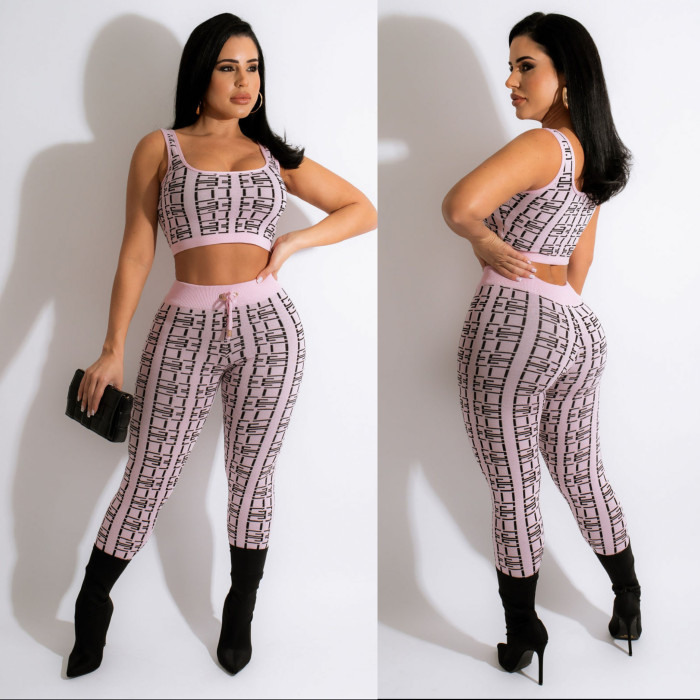 Pattern Print Tank Top And Long Pants 2 Piece Outfit