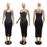 Sexy Sling V-neck See-through Beading Nightclub Dress