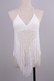 Hand Woven Beach Hollow Out Tassel Split Swimsuit Set