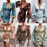Floral Print V Neck Sexy Tunic Mini Dress