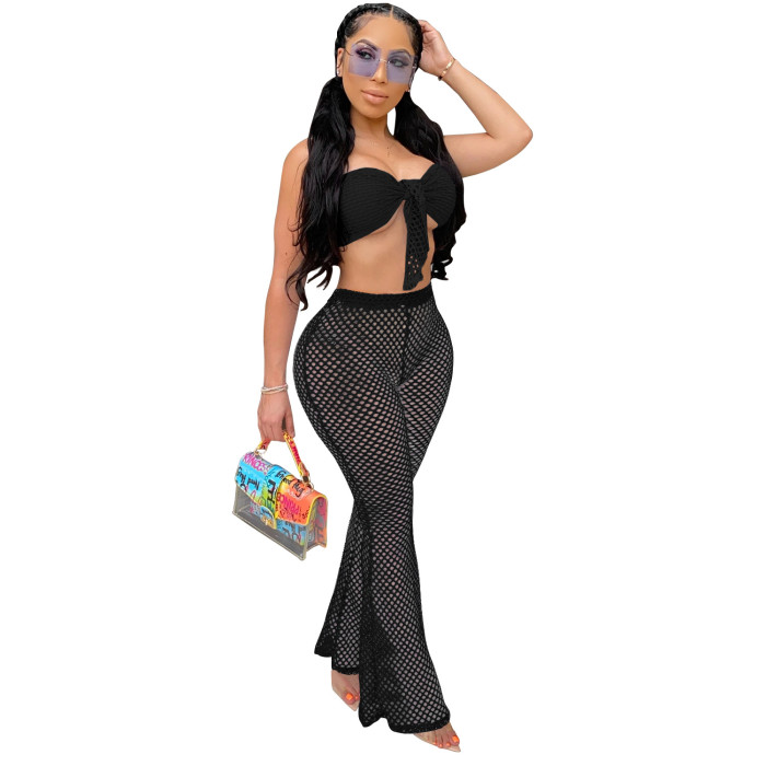 Hollow Out Crop Top And Pant Set