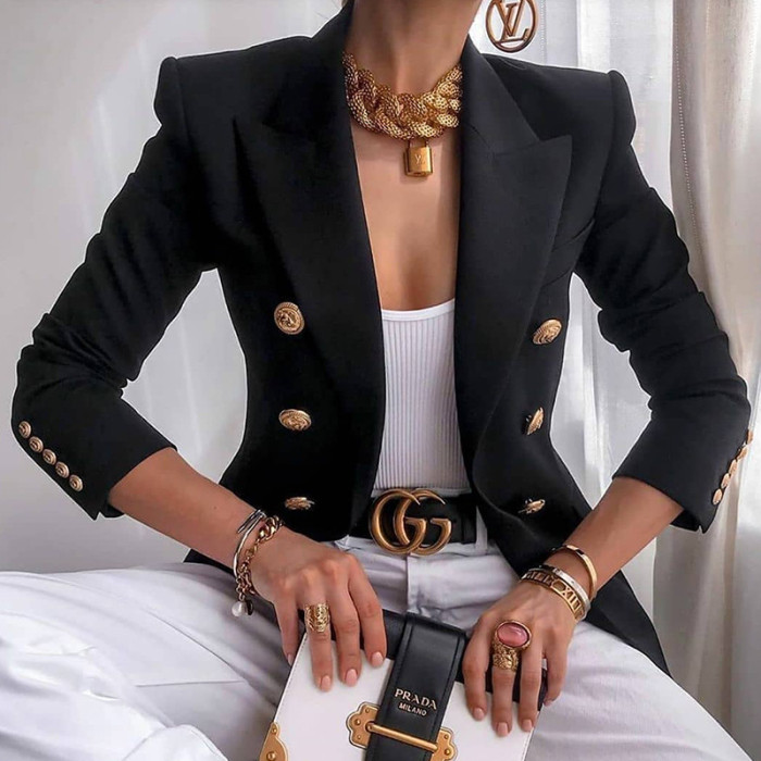 Women's Slim Fit Solid Color Fashion Casual Suit Short Coat