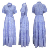Fashion Stripe Short Sleeve Loose Mid Length Dress