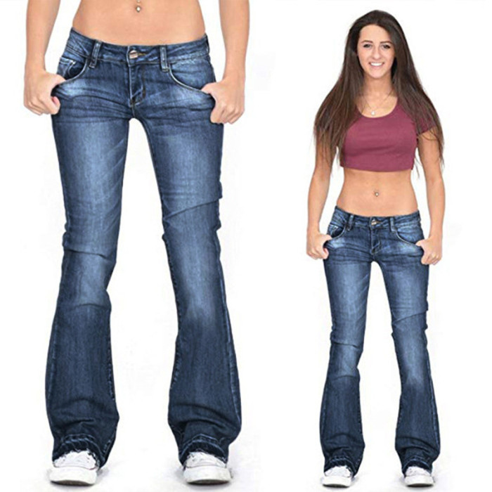 Mid Waist Pockets Bell Jeans