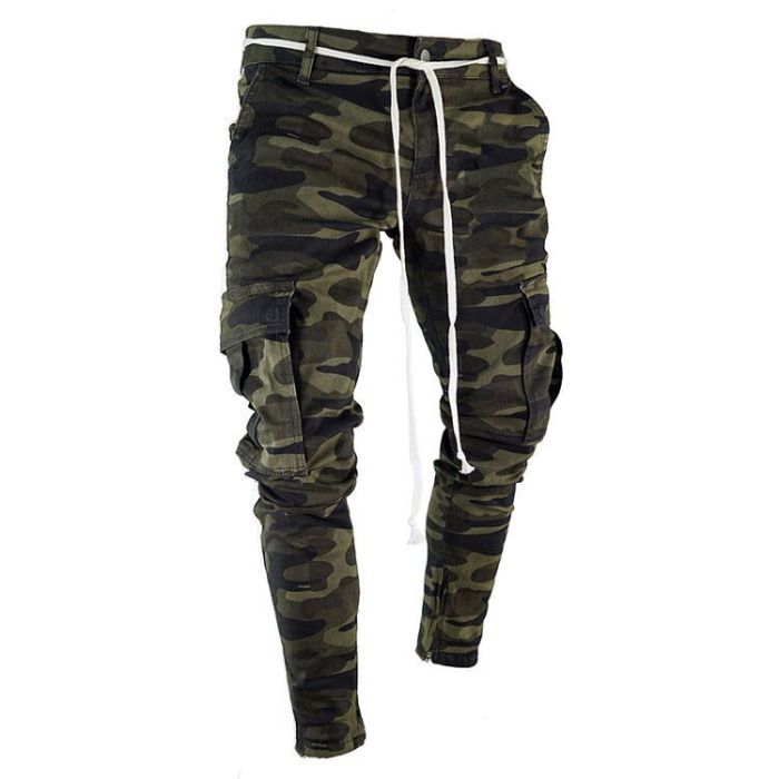 Men's Side Ribbon Camouflage small leg Jeans