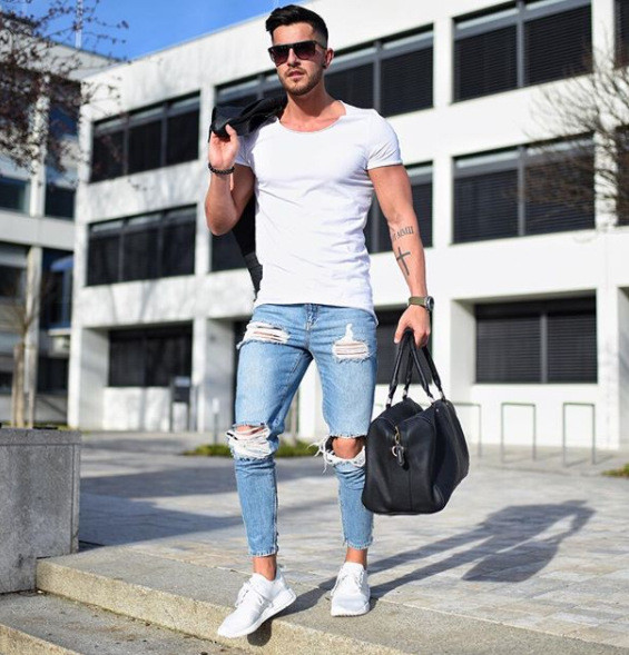 Men Ripped Slim Fit Skinny Jeans