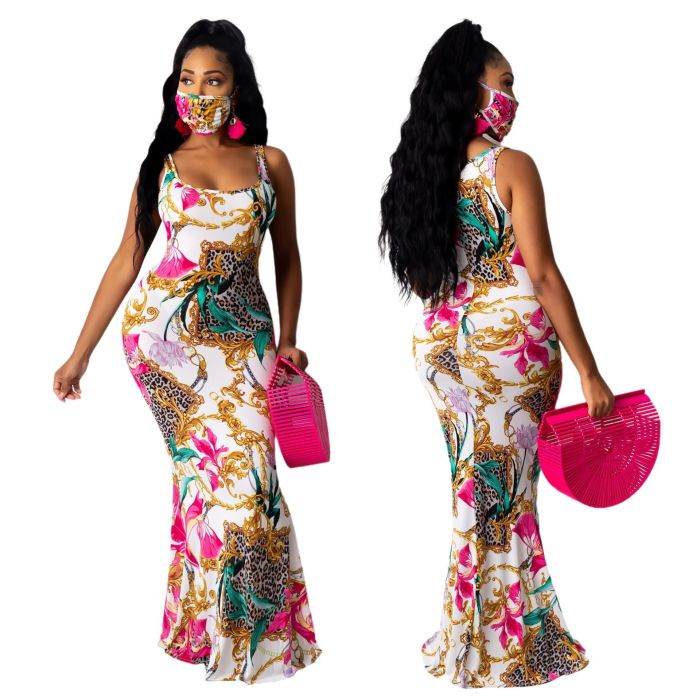 Print African Sleeveless Long Maxi Dress