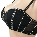 Crystal Rhinestone Sexy Crop Top 2 Piece Short Set