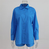 High Waist Shirt Suit Cotton Casual Women's Two piece Set