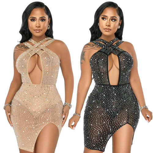 Women's Sexy Mesh Beaded Nightclub Party Dress