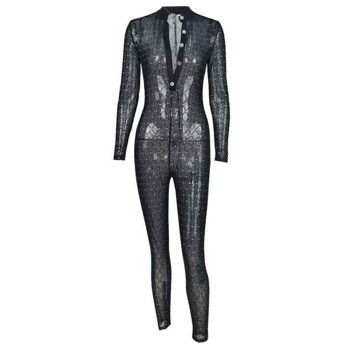 Mesh See Through Sexy Tight Jumpsuit 