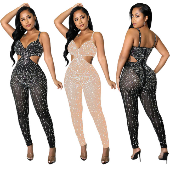 Crystal Rhinestone Hollow Out Sexy Jumpsuit