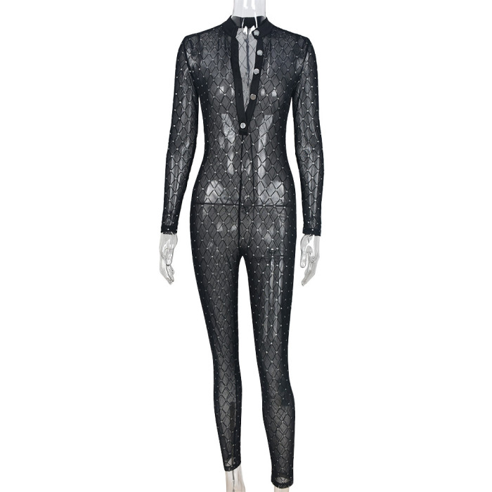 Mesh See Through Sexy Tight Jumpsuit 