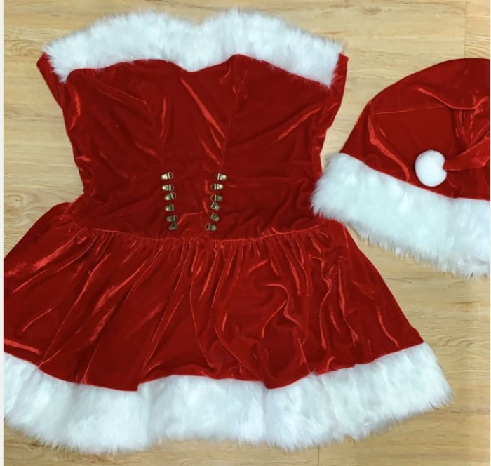 LE0157 2 Piece Red Velvet Christmas Corset Set