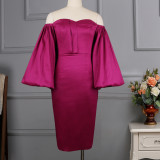 Strapless Elegant Sexy Party Prom Dress Lantern Sleeve Knee Length Dress