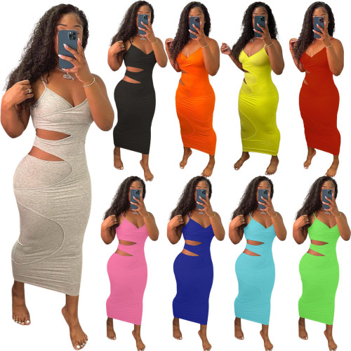 Hollow Out Sling Bodycon Midi Dress