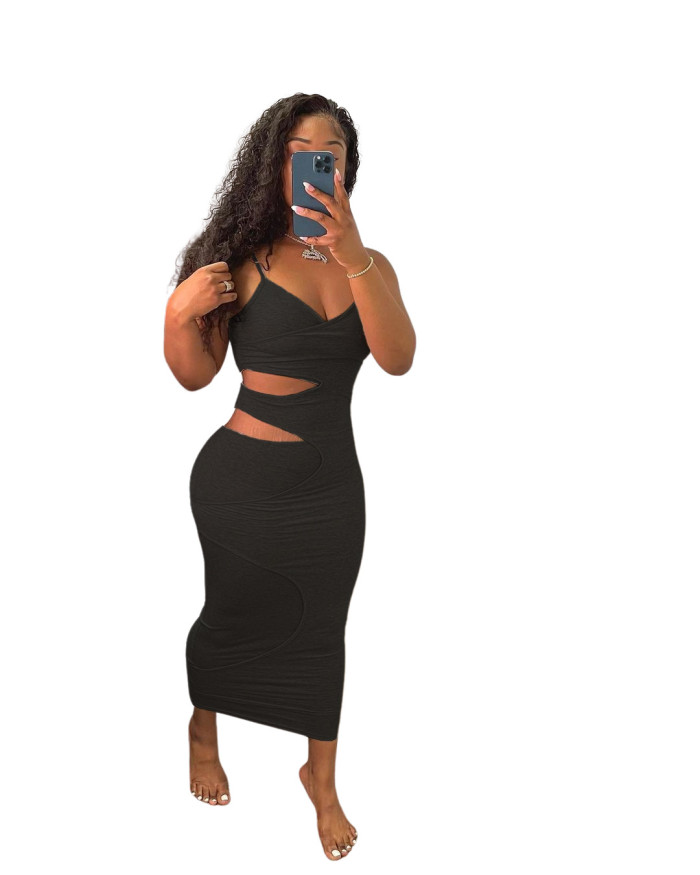 Hollow Out Sling Bodycon Midi Dress