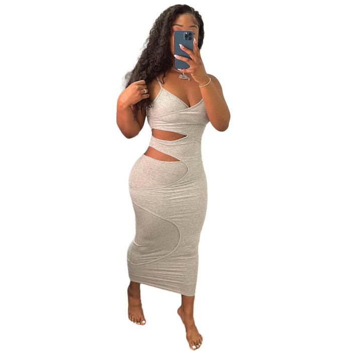 Hollow Out Sling Bodycon Midi Dress