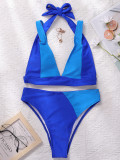 Color Block 2 Piece High Waist Swimwear 