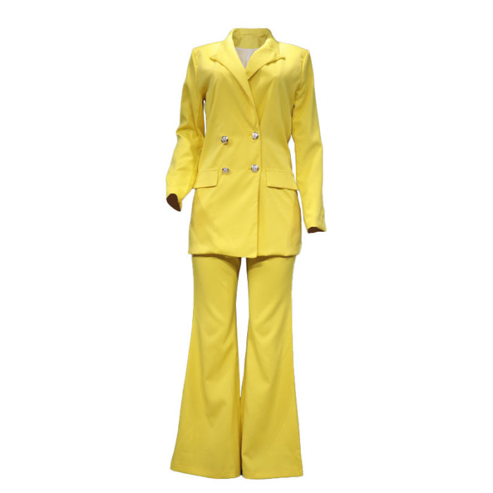 Business Women Professional Solid Blazer And Pants Two Piece Set