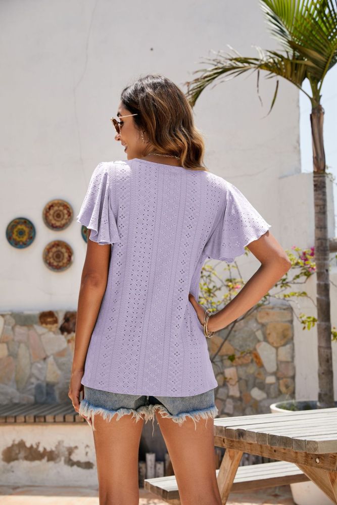 Women's T-shirt Hollow Waist Ruffle Sleeve Casual Top