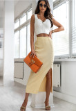 Pit Rib Split Button Skirt