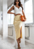 Pit Rib Split Button Skirt