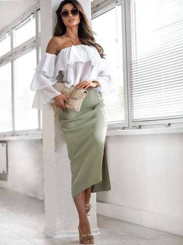 Pit Rib Split Button Skirt