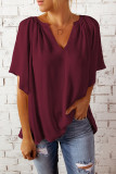 Loose V-neck Casual T-shirt Chiffon Top